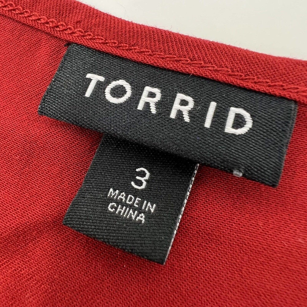 Torrid Red‎ Button Up Blouse Top Size 3 V-Neck 3/… - image 4